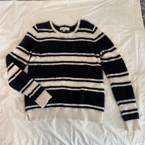 LOFT Black and Cream Striped Eyelash Sweater